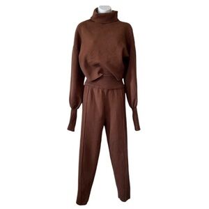 RIVIR Women’s Brown Balloon Sleeve Turtleneck Top w/Pants Lounge Set- Size Small